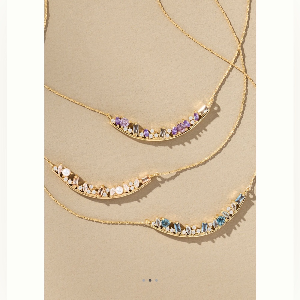 Anthropologie 14KT Gold Plated Birthstone Bar Necklace Bar October Opal New 15”